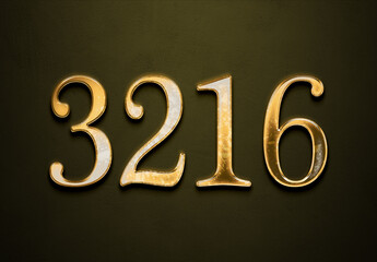 Old gold effect of 3216 number with 3D glossy style Mockup.