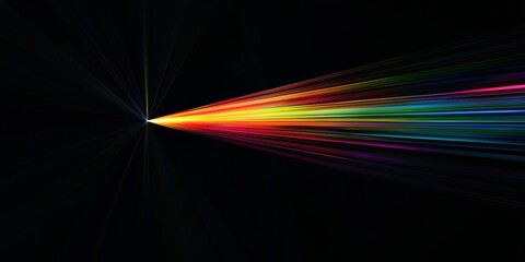Vibrant light streaks create a colorful rainbow pattern on a black background, blending blue, green, orange, pink, red, and yellow in a modern, dynamic display of energy and design