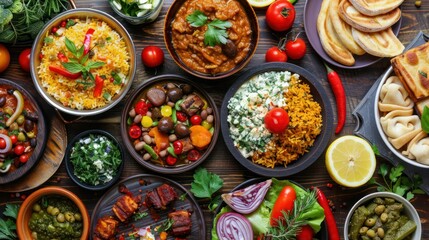 A table filled with dishes from different cultures, representing culinary diversity