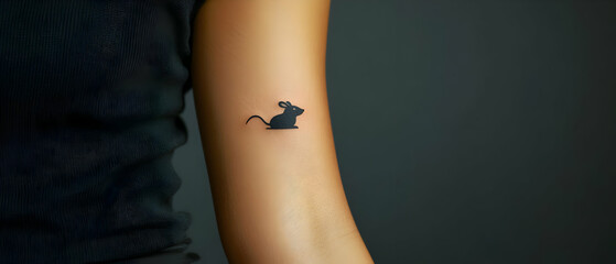 A minimalist tattoo of a mouse on a person's arm, showcasing unique body art in a stylish and modern design.
