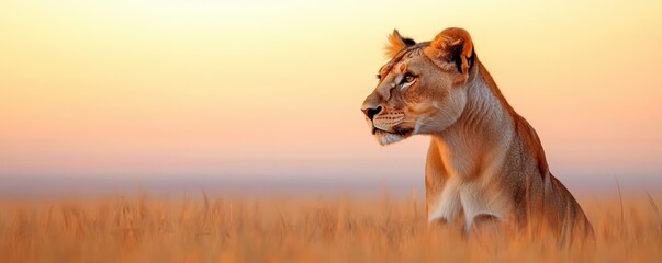 Side profile of a lion s face merging with an African savanna, highlighting the majestic presence of wildlife in its natural environment