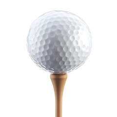 Golfing Equipment - Golf Ball Resting on Wooden Tee in White Background
