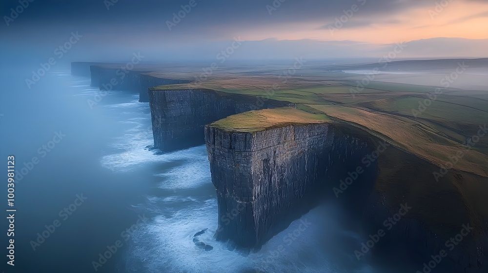 Aufkleber breathtaking view of a rugged coastal landscape featuring towering cliffs and crashing waves at the 
