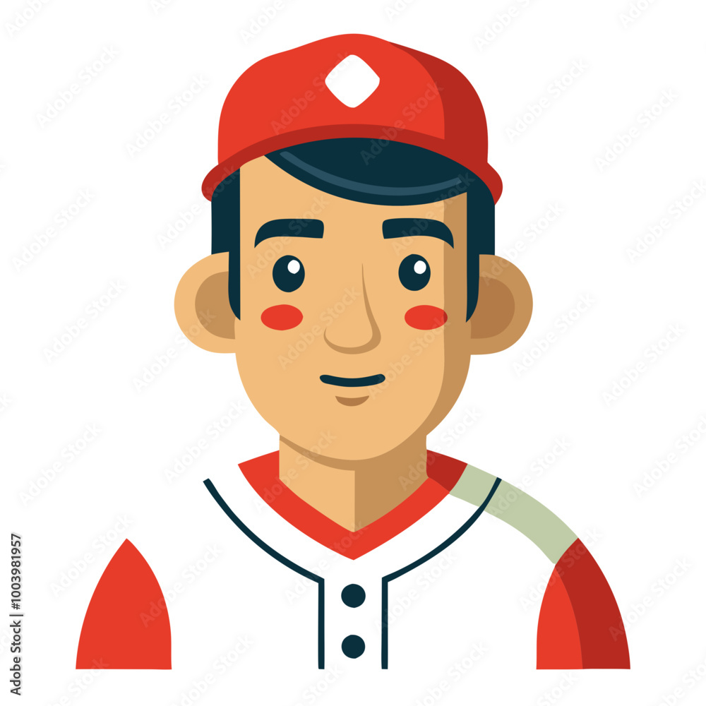 Wall mural baseball player icon: a cheerful cartoon illustration of a young baseball player, perfect for web de