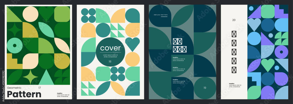 Wall mural minimalist covers design. abstract geometric backgrounds. a4 size print templates with customizable 
