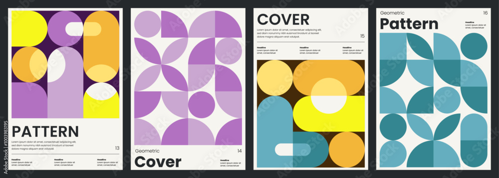 Sticker minimalist covers design. abstract geometric backgrounds. a4 size print templates with customizable 
