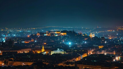 Fototapeta premium Cityscape at Night: A European cityscape illuminated at night with lights
