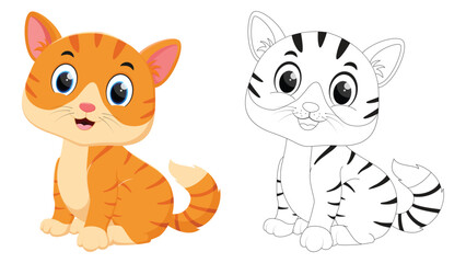Fototapeta premium Cat cartoon, coloring page for children drawing education
