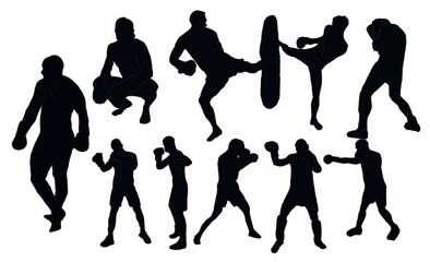silhouette person. Boxing silhouettes. Boxing set silhouette illustration. Set of boxing Silhouette . Hand drawn black silhouettes. male.