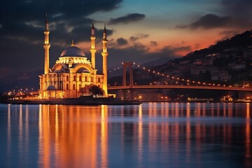 Obraz premium Ortakoy mosque bridge architecture landscape.