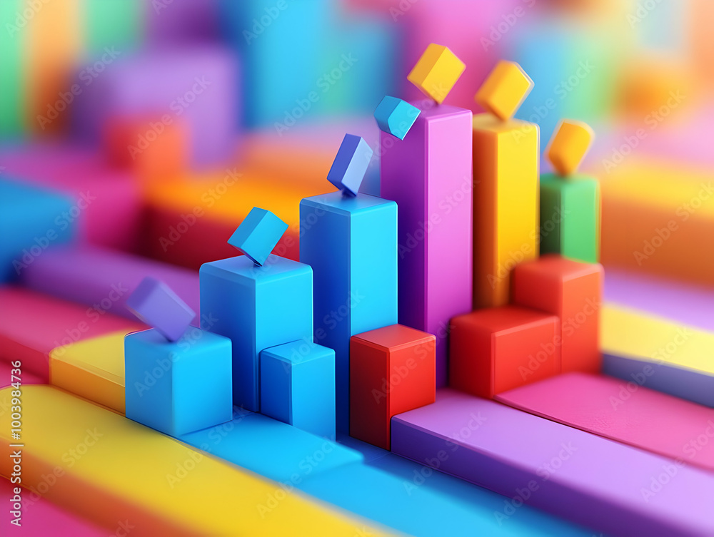 Poster colorful 3d bar graph on a vibrant background representing data analytics and progress.