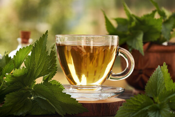 Nettle tea in a glass cup