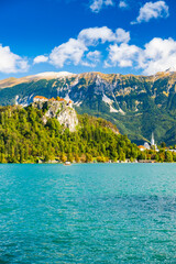 Bled lake in Slovenia in autumn, amazing landscape