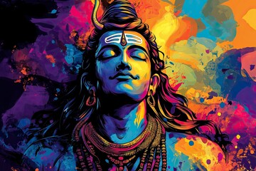hinduism lord shiva spiritual illustration holy,Indian Lord Shiva Image on colorful background, Indian gods Shiv Shankar images.generative ai