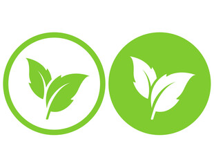 Green eco leaves icons on two button background