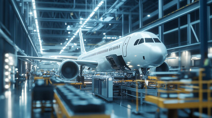 Fototapeta premium An assembly line producing aerospace technology components. 