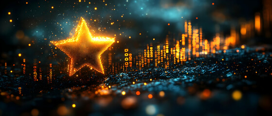 Fototapeta premium A glowing star illuminates a vibrant background of lights and patterns, evoking a sense of wonder and inspiration.