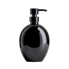 Obraz premium Sleek black glass bottle with a pump dispenser, luxury skincare element, photorealistic style, elegant black tones, isolated on white background. 