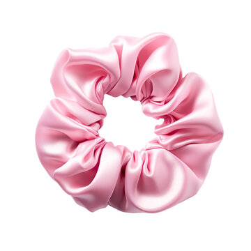 A pink silk scrunchie isolated on transparent background