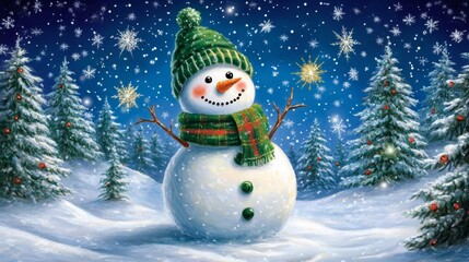 Obraz premium Christmas marketing banner with a snowman and a text area on the left