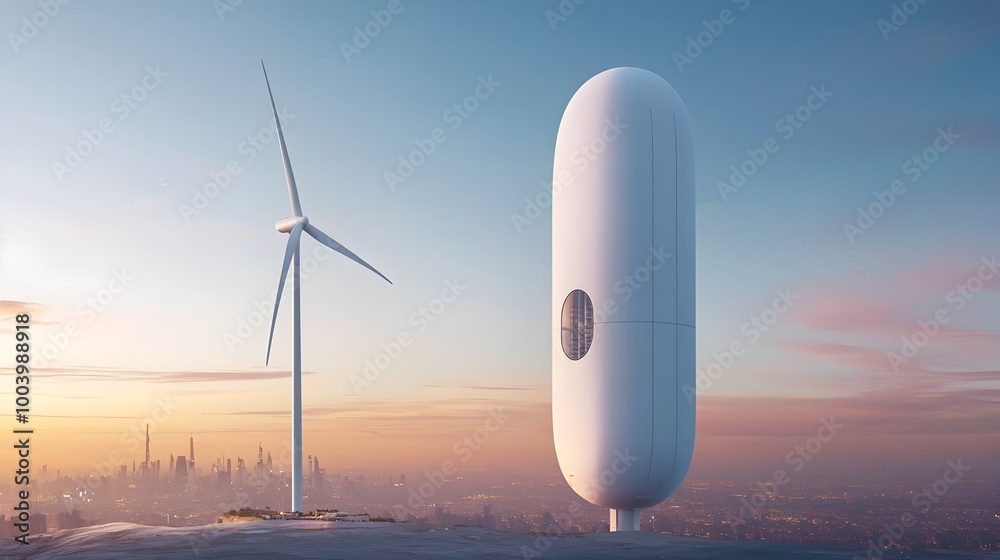 Aufkleber innovative architectural design featuring a towering skyscraper that doubles as a massive wind turbi