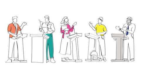 hand drawn line art vector of debate competition. Debate concept art. Arguments and speech concept art.Hand drawn line art vector of people debating. Debates and talks concept.Political debate and cam