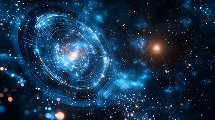 Fototapeta premium A mesmerizing cosmic scene featuring swirling stars and galaxies in vibrant blue hues against a dark backdrop.