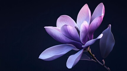 Fototapeta premium A Purple magnolia flower isolated on dark background, with 19s noise effect high quality .generative ai