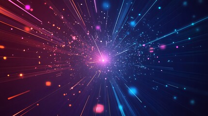 Fototapeta premium Abstract background with glowing light streaks and particles radiating from the center.
