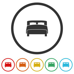 Double bed Icon. Set icons in color circle buttons