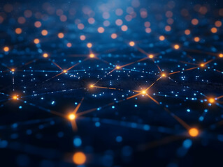 Fototapeta premium Abstract network connections with glowing lights on a dark background.