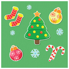 Christmas decorations, New Year tree, vector stickers