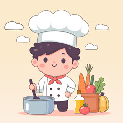 Flat design illustration oa a cute chef
