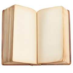 Blank Open Book with Cream Pages on White Background