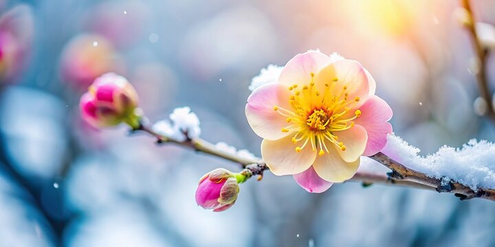 Winter flowers reflection in yellow and pink