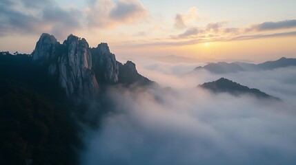 Fototapeta premium Stunning morning views of bukhansan mountains await image