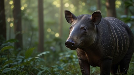 Fototapeta premium realistic illustration of a tapir in the forest, tapir is an endangered animal