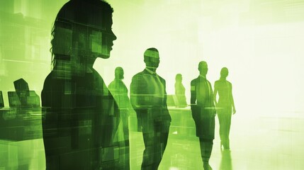 Silhouetted Business Team in Modern Corporate Environment