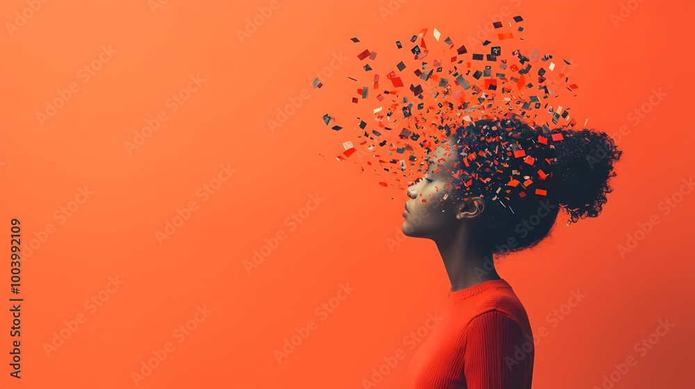 Poster silhouetted head shape with rays of light or ideas bursting outward symbolizing creative imagination