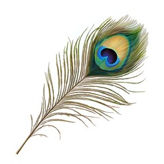Obraz premium Detailed Peacock Feather with Vibrant Eye Pattern on White Background