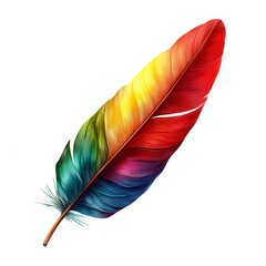 Exquisite Vibrant Parrot Feather with Captivating Multicolored Pattern on Isolated White Background