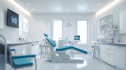 Modern Dentist Office Equipment and  Examination Room with Window Light.