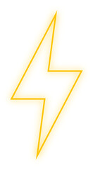 yellow color neon lightning energy icon for electricity power charging illustration on transparent background.