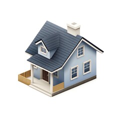 Isometric 3D Compact House with Small Porch on White Background