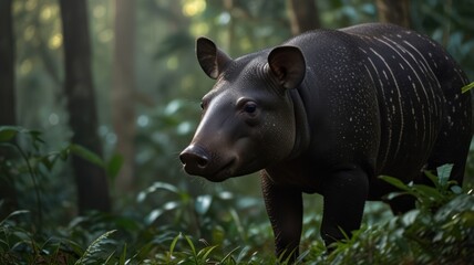 realistic illustration of a tapir in the forest, tapir is an endangered animal