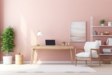 Home interior living room computer desk architecture.