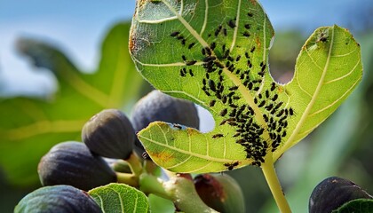Colonie de pucerons noirs sur un figuier