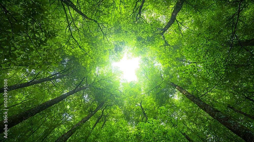 Aufkleber sunlight filtering through a lush tropical rainforest canopy scenic view of a vibrant verdant ecosys
