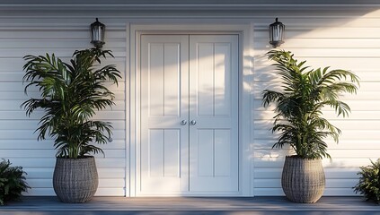 Palm Tree Minimalist House Entrance with Light