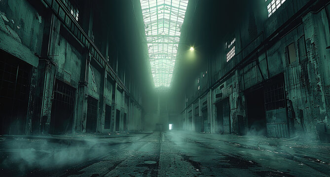 Incredibly scary dark warehouse, horror, halloween. - Powered by Adobe